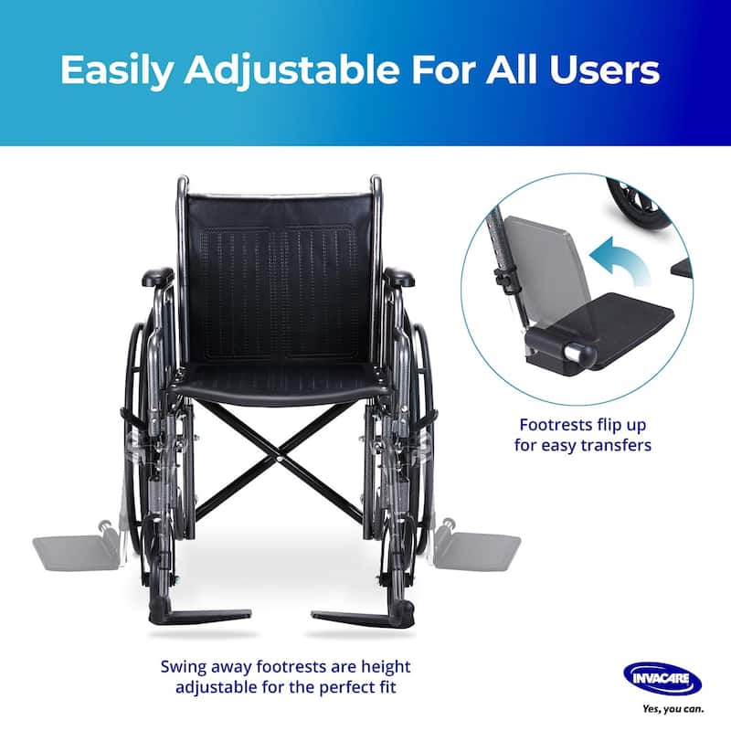 Invacare Essentials EX1 Folding Manual Wheelchair w/ Swing‑away Footrests & Desk‑Length Arms - Black