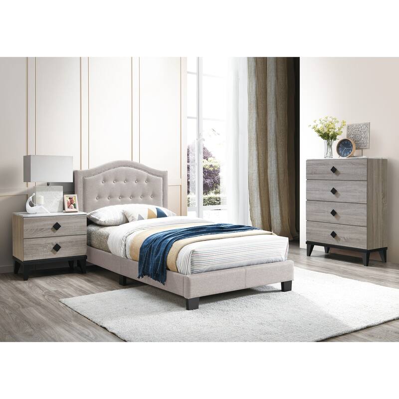 Fabric Upholstered Bed with Button Tufting