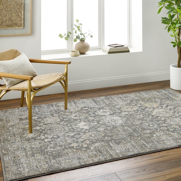 slide 2 of 7, Livabliss Alpharetta Border Area Rug Dark Gray - 5' 3" x 7'