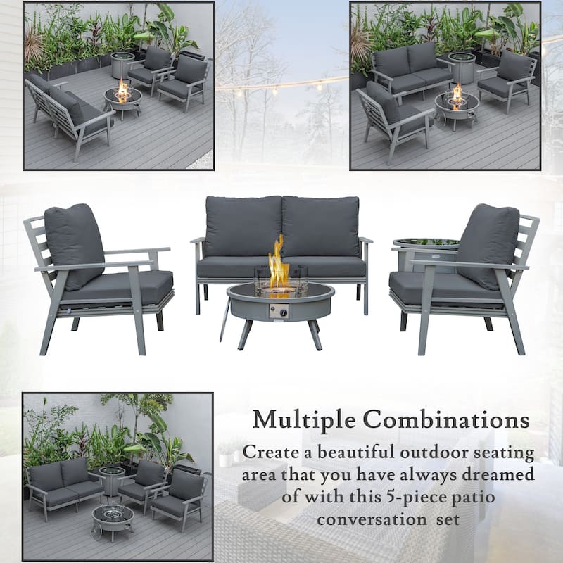 Walbrooke 4-Piece Outdoor Powder-Coated Frame Patio Furniture Set with Fire Pit Table, Tank Holder and Polyester Cushions