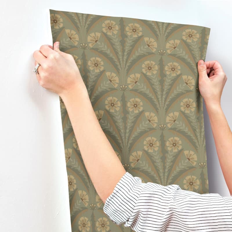 Chesapeake Tap Root Green Floral Damask Wallpaper