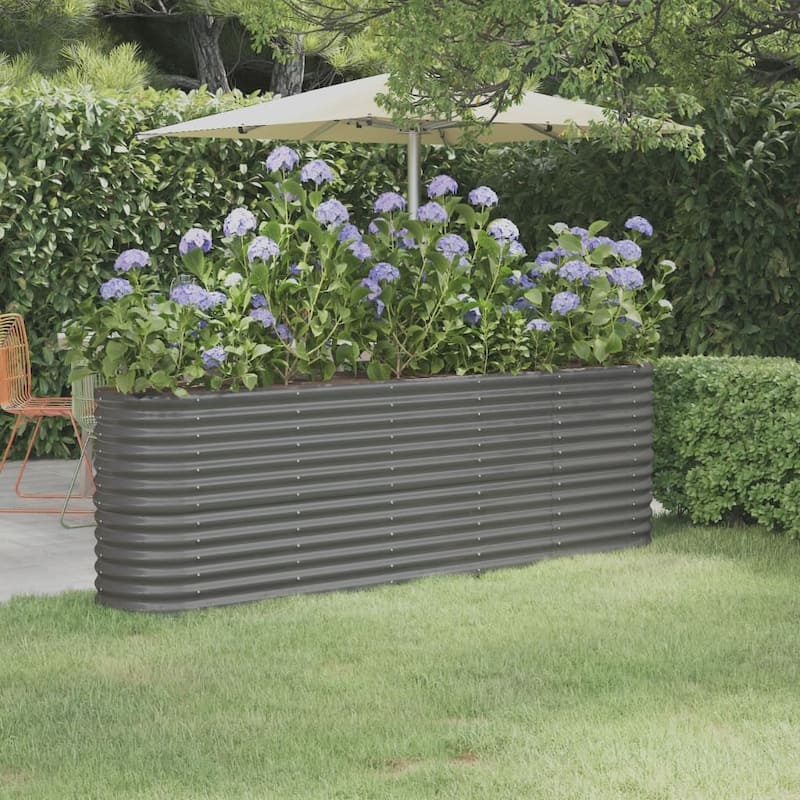 vidaXL Garden Raised Bed Patio Outdoor Raised Planter Box Powder-coated Steel - 88.2"x15.7"x26.8" - Gray