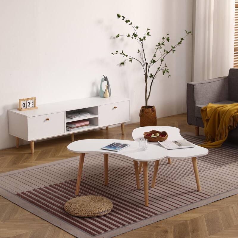 Nut Shape Coffee Table with Solid Wood Legs