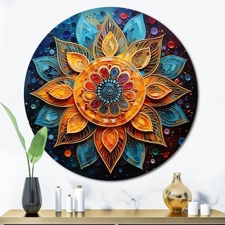 Designart "Gold Teal Yoga Mandala Pointillism" Pointillism Metal Circle Wall Decor