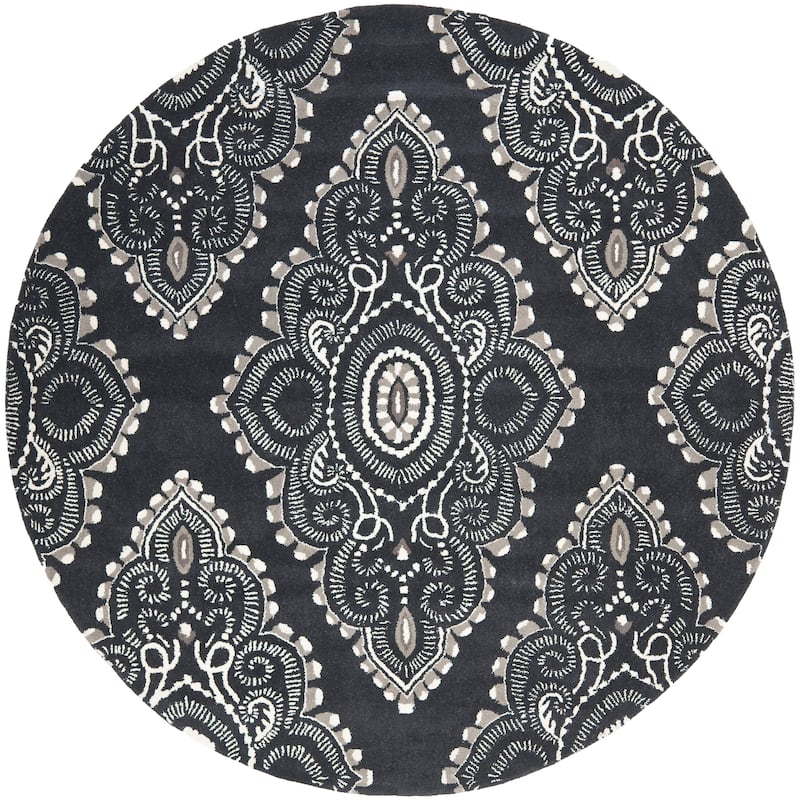 SAFAVIEH Handmade Wyndham Geanina Modern Wool Rug - 7' Round - Dark Grey/Ivory