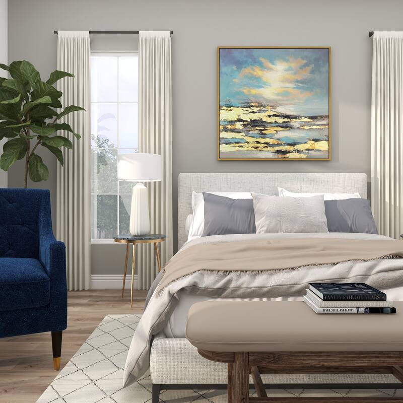 Canvas Leaf Living Room Framed Wall Art with Silver Frame