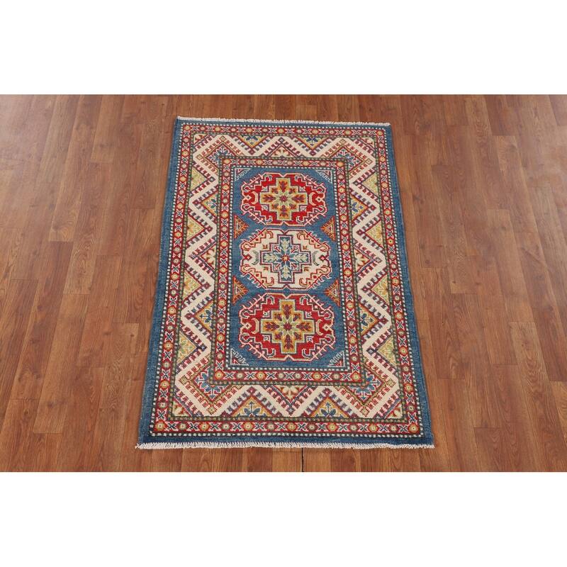 Blue Kazak Accent Rug Handmade Wool Carpet - 2'9" x 4'1"