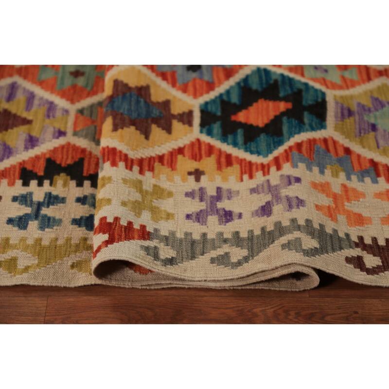 Multi-Color Kilim Oriental Area Rug Hand-Woven Wool Carpet - 8'9"x 11'4"