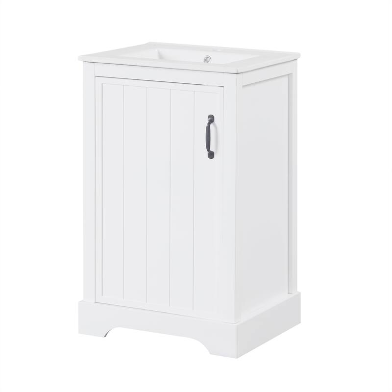 20" White Bathroom Vanity with Ceramic Sink, Soft Closing Door, Adjustable Shelve & Storage Rack, Freestanding Design