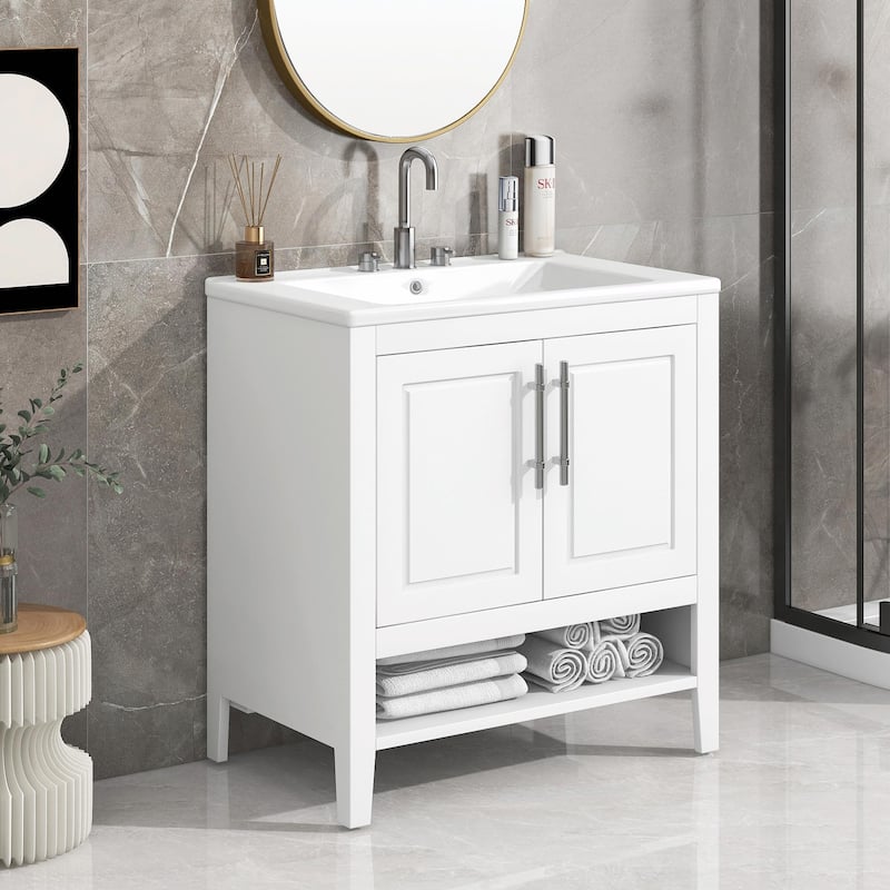 30" Bathroom Vanity with Sink, Multi-functional Cabinet with Doors and Drawers