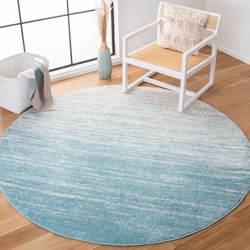 SAFAVIEH Adirondack Vera Modern Ombre Distressed Area Rug - 6'7" Round - Aqua/Ivory