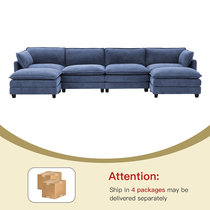 CLICKBIN Chenille Fabric Stragiht Arm L-Shaped Modular Sectional Sofa Couch with Ottoman for Living Room