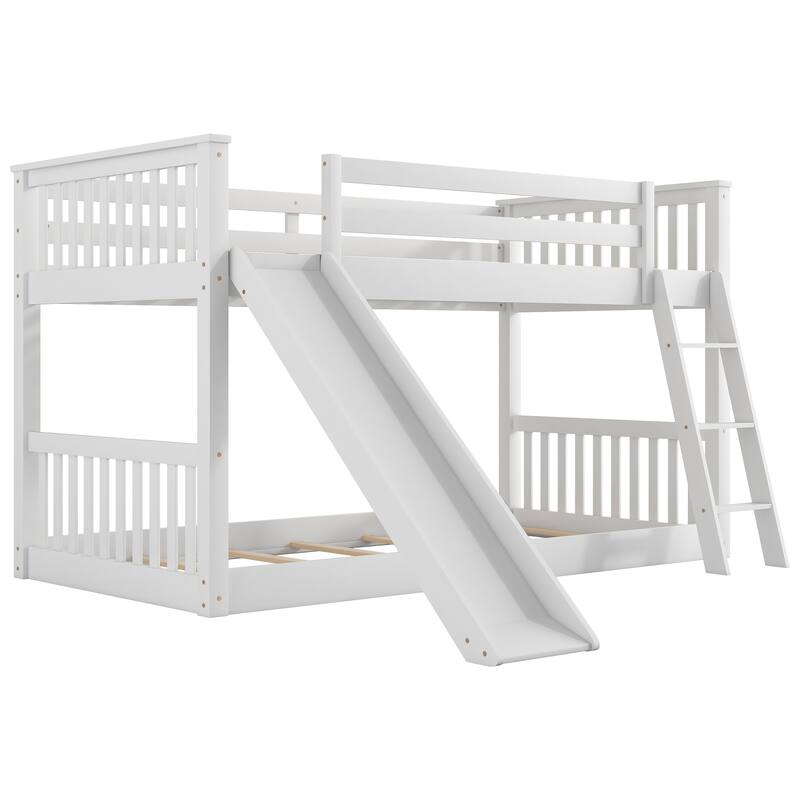 Convertible Twin Bunk Bed with Slide and Ladder, White
