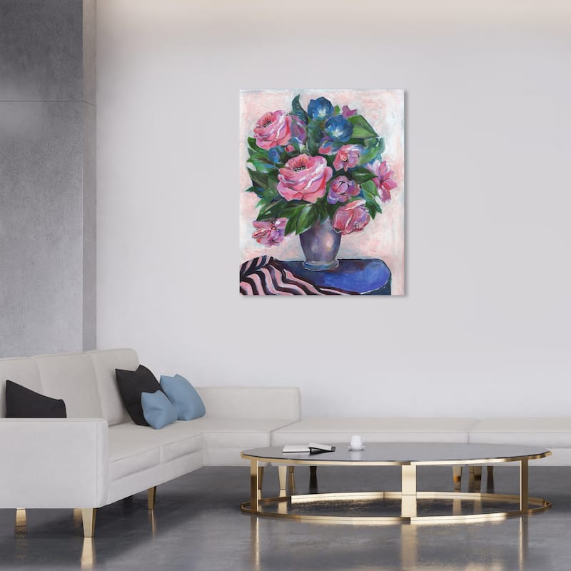 Wynwood Studio Canvas Floral and Botanical Romance is in the air Pink and Traditional Wall Art Canvas Print - Pink, Blue - 36 x 30