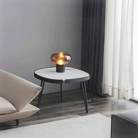 Coffee Table,Black Metal Frame with Sintered Stone Tabletop