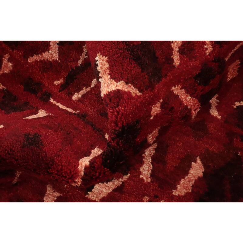 Hand Knotted Oriental 100% Wool Carpet Modern Geometric Red Gabbeh Area Rug - 7' 6'' X 5' 6''