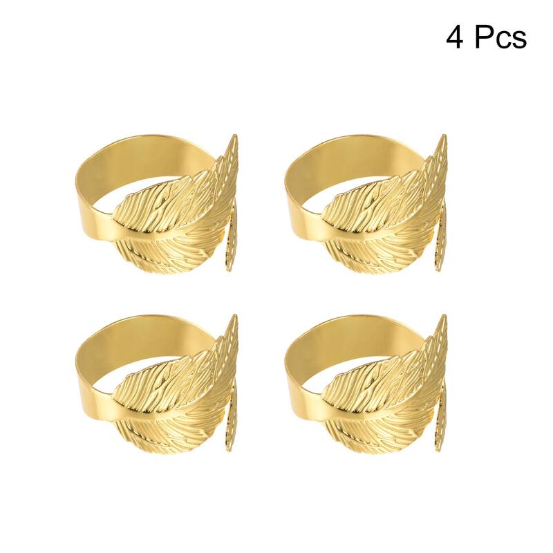 Napkin Rings, 4pcs 44mm Inner Diameter Alloy Leaf Napkin Buckles, Gold Tone