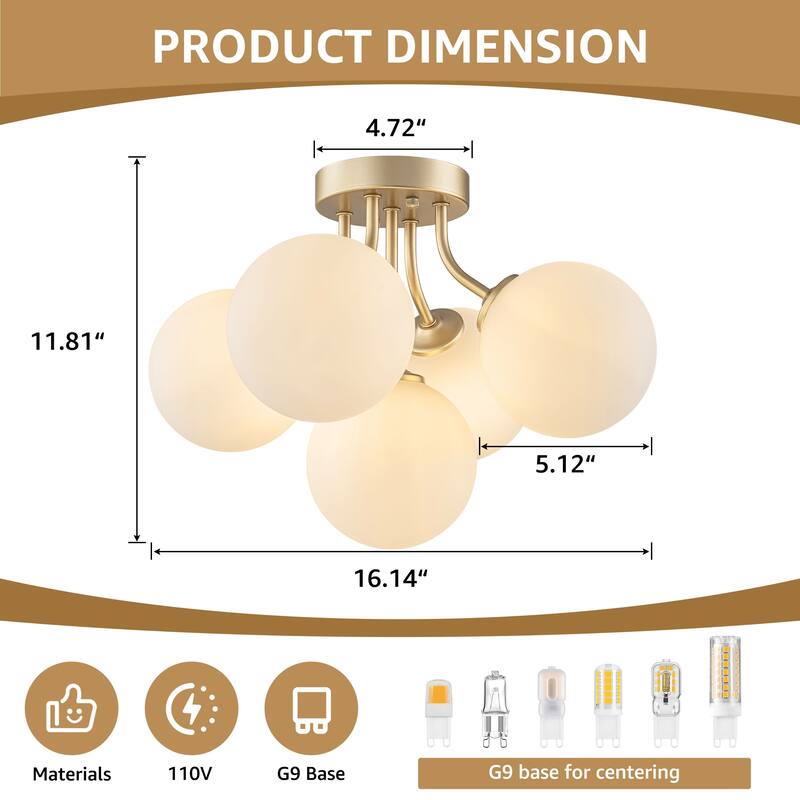 Starsky 5-LIght Globe Glass Sputnik Semi Flush Mount Ceiling Light