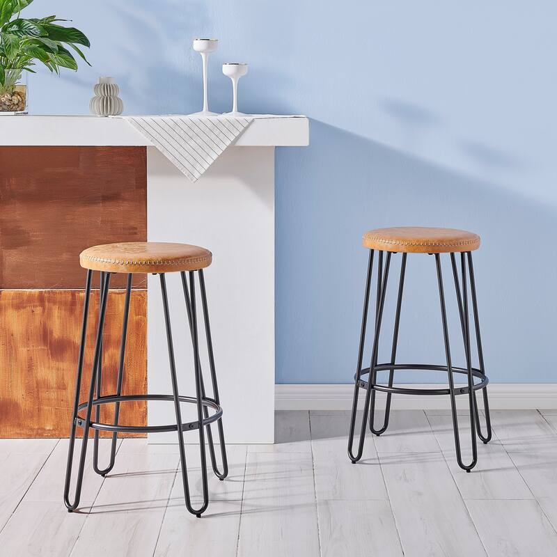NPD Furniture Joe KD Faux Leather Backless Stool (Set of 2)