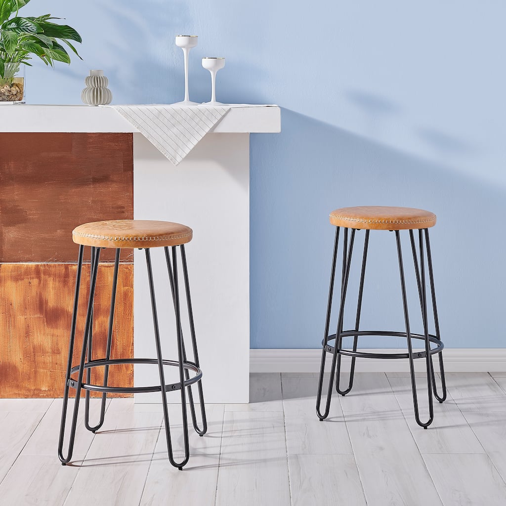 NPD Furniture Joe KD Faux Leather Backless Stool (Set of 2)