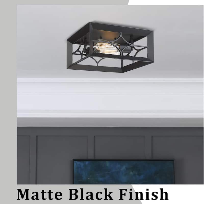 JAZAVA 2-Light Square Ceiling Light,Industrial Flush Mount Light Fixture, Black Finish