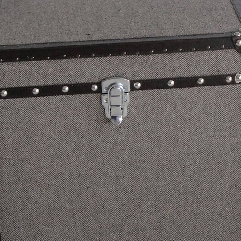 Fabric Upholstered Square Trunk with Nailhead Details, Gray, Set of 2