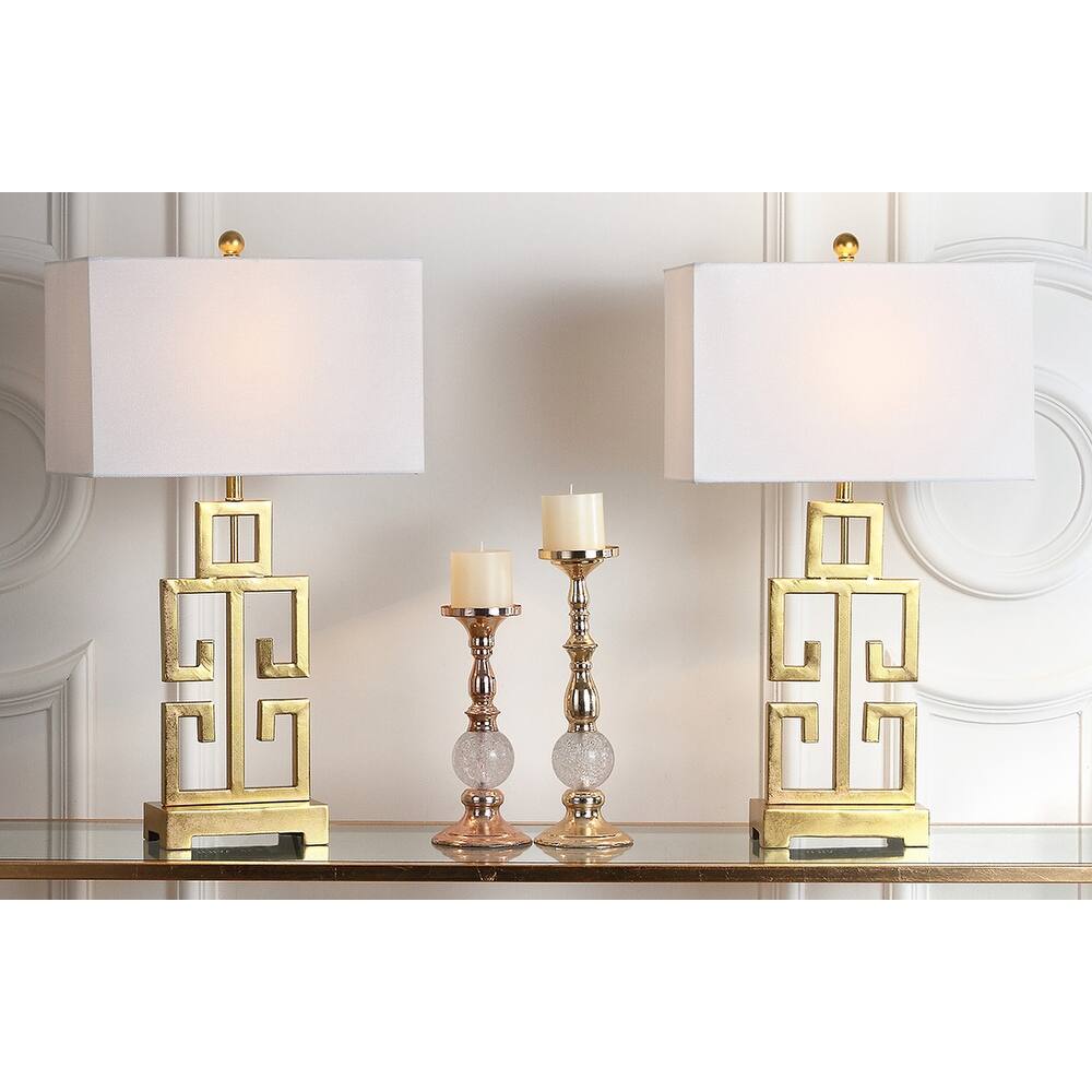 SAFAVIEH Lighting Chantelle Greek Antiqued Gold 29-inch Table Lamp (Set of 2) - 16"W x 9"D x 29"H
