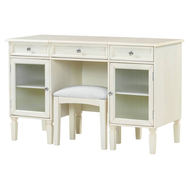 2-in-1 Vanity Desk with Flip-Top Mirror, Dressing Table Set with Drawer & Cabinet, Multi-Functional Computer Writing Desk