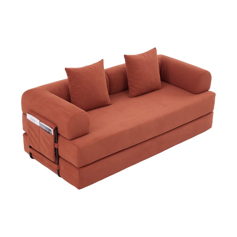Homylin Convertible Foldable Sofa Bed with Metal Frame, Corduroy 2-Seat