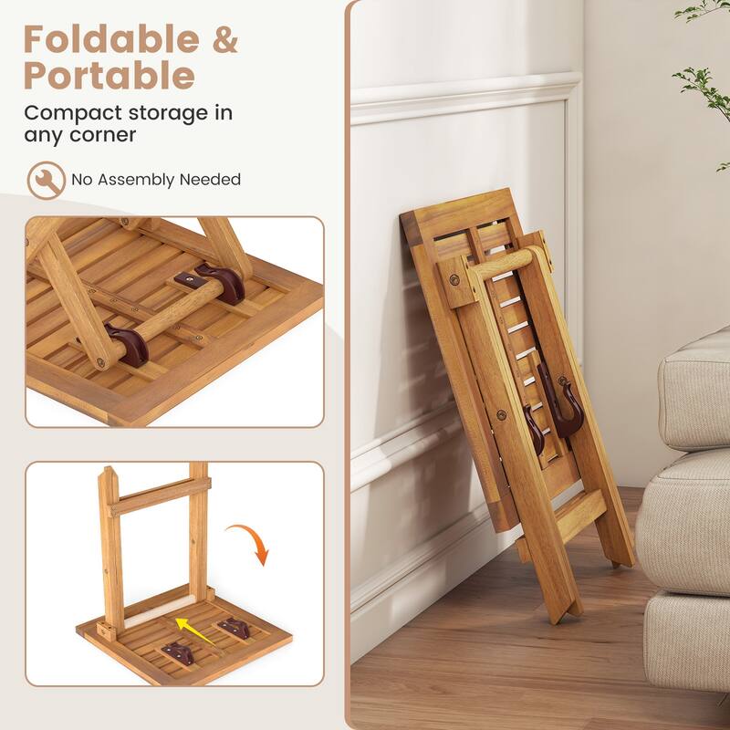 Gymax 2 PCS Outdoor Folding Side Table Acacia Wood End Table Square