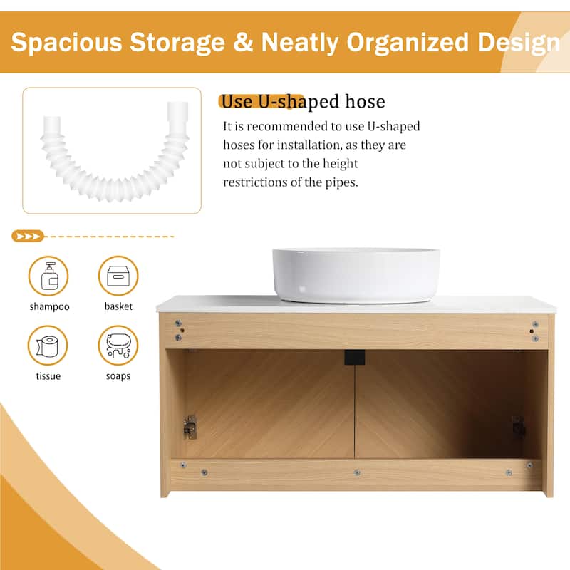 Malwee 30"/36" Floating Bathroom Vanity, Wall Mounted Bathroom Vanity with Ceramic Sink and Soft Close Door