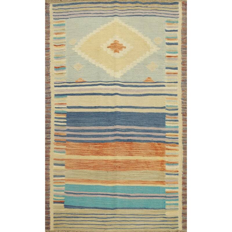 Hand Woven Oriental 100% Wool Carpet Southwestern Tribal Multi-Colored Kilim Area Rug - 4' 10'' X 3' 3''