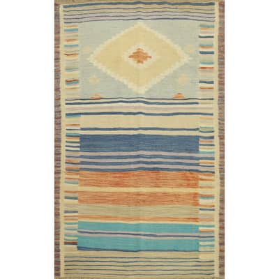 Hand Woven Oriental 100% Wool Carpet Southwestern Tribal Multi-Colored Kilim Area Rug - 4' 10'' X 3' 3''