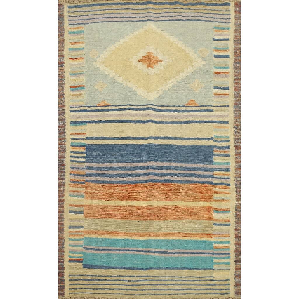 Hand Woven Oriental 100% Wool Carpet Southwestern Tribal Multi-Colored Kilim Area Rug - 4' 10'' X 3' 3''