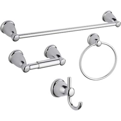 4 Piece Bathroom Accessories Set Chrome Bathroom Hardware Set 24" Adjustable Towel Bar