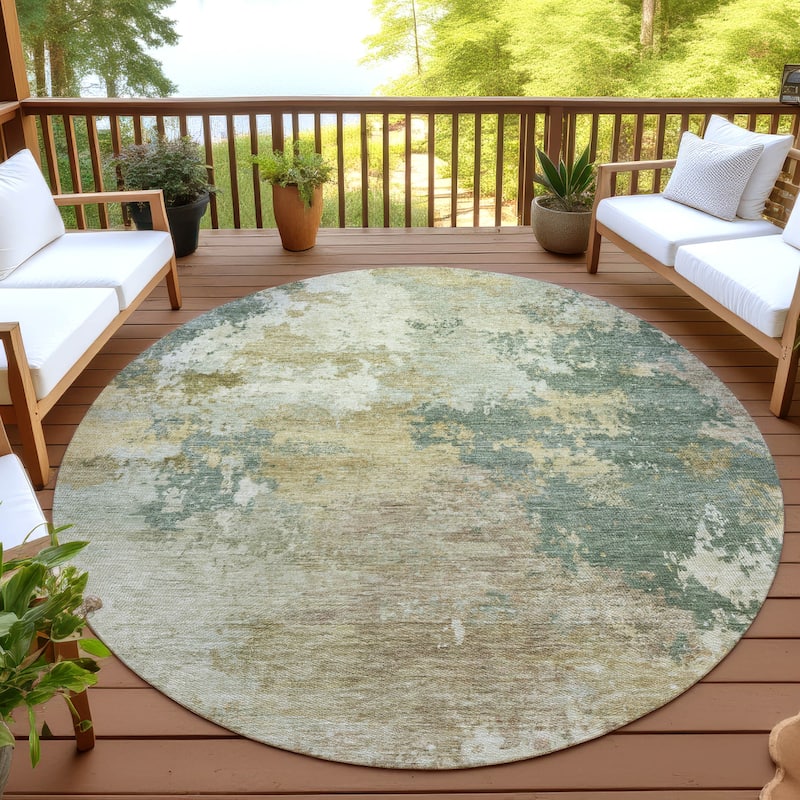Machine Washable Indoor/ Outdoor Modern Contemporary Chantille Rug - Aloe - 8' x 8'
