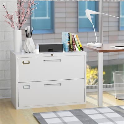 Metal File Cabinet with Lock, Steel Filing Cabinet for Letter, White