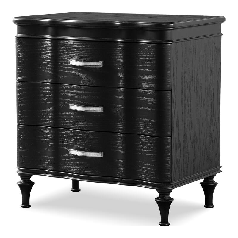 Furniture of America Seabliss Glam 3-Piece Black Solid Wood Chest and 2-Nightstand Bedroom Set