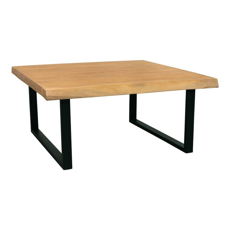 HomeRoots 39" Natural And Black Solid Wood And Iron Square Distressed Coffee Table - 39' X '18' X '39