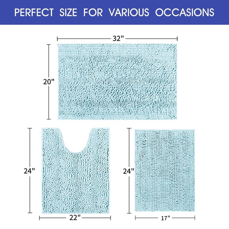 Ultra Soft Striped Non Slip Chenille Bathroom Rug Set 3 Pieces