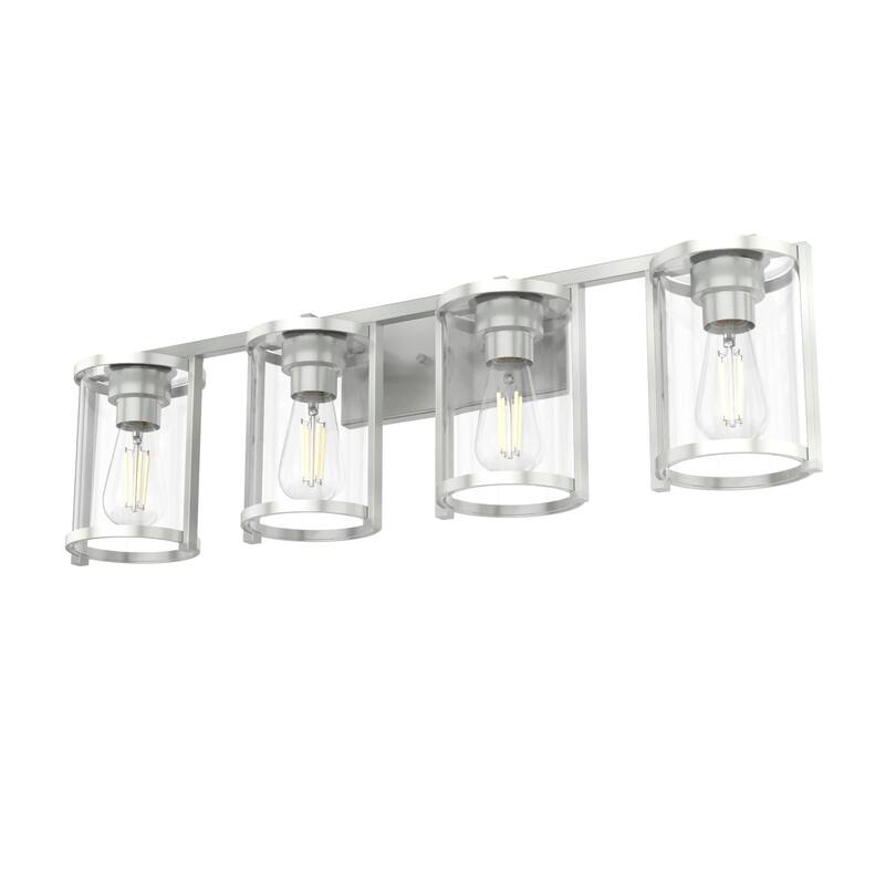 Hunter Astwood Bathroom Vanity Light, Clear Cylinder Glass, Damp Rated, Caged - Contemporary, Transitional, Art-Deco