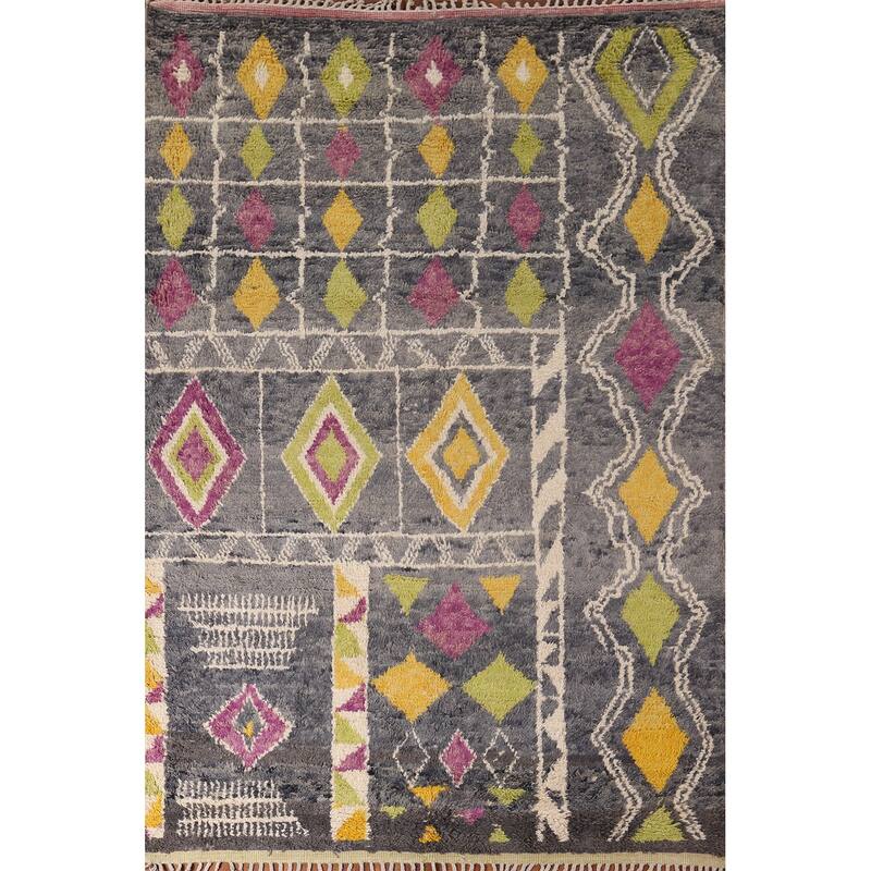 Geometric Plush Moroccan Oriental Area Rug Hand-Knotted Wool Carpet - 7'3" x 10'1"
