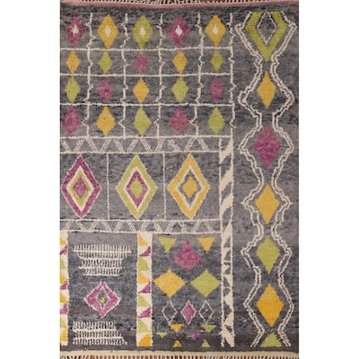 Geometric Plush Moroccan Oriental Area Rug Hand-Knotted Wool Carpet - 7'3" x 10'1"