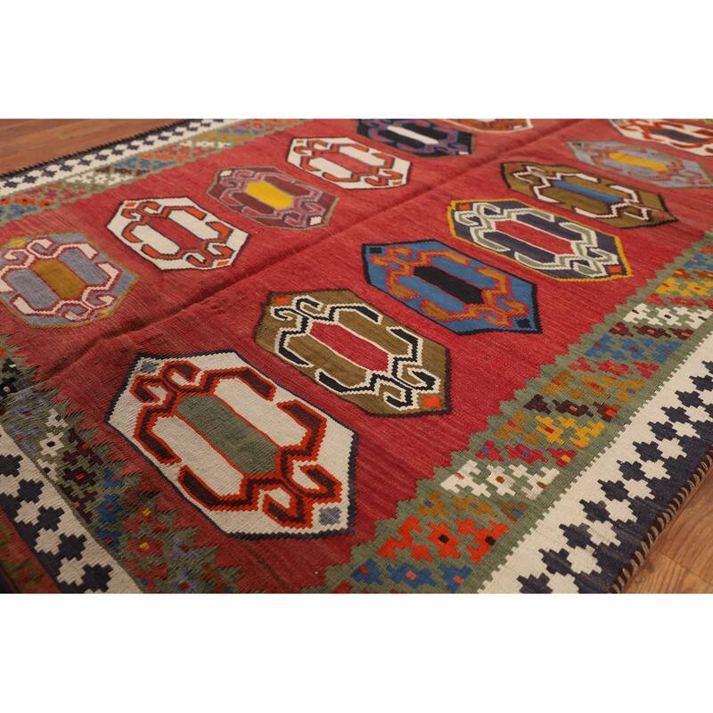 Kilim Qashqai Persian Vintage Rug Hand-Woven Reversible Wool Carpet - 4'1"x 6'0"