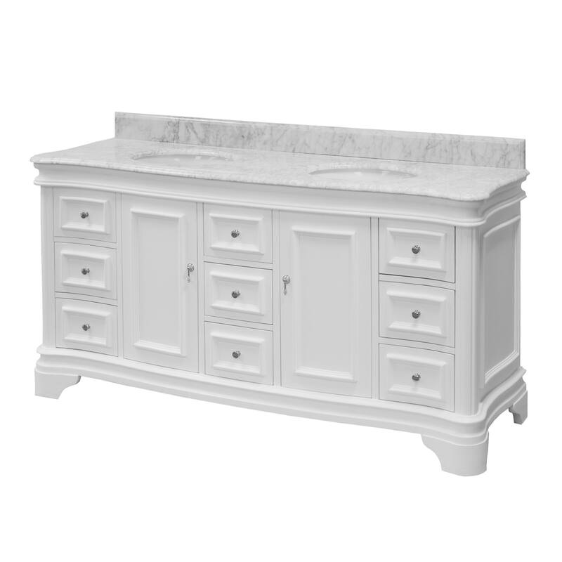 KitchenBathCollection Katherine 72" Double Bathroom Vanity with Carrara Marble Top