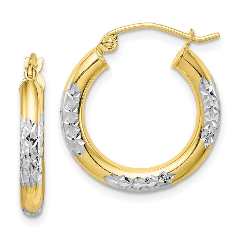 Curata 10k Two-tone Gold 3mm Diamond-cut Stations Hoop Earrings - 20mm 25mm 30mm 35mm 40mm