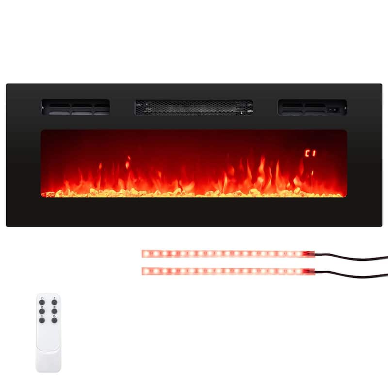 Costway 36" 5,000 BTU Electric Fireplace with LED Light Strips Remote - See Details - Black - See Details