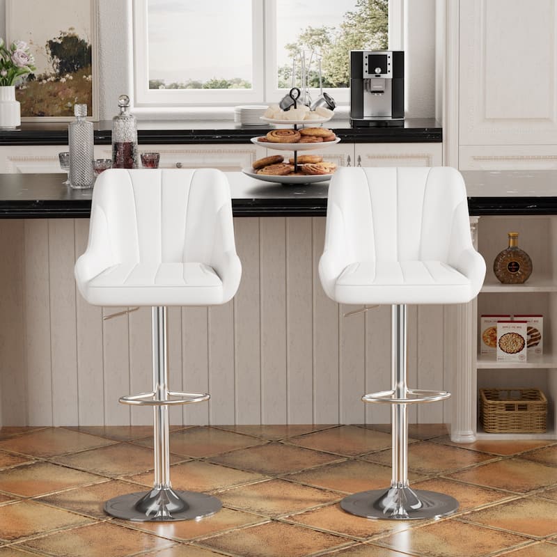 Adjustable Armless Swivel PU Leather Bar Stools Chrome Air Lift Counter Height Stools Set of 2