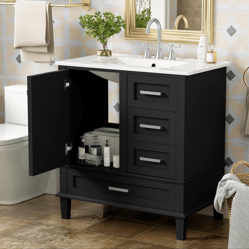 Modern 30" Bathroom Cabinet with Undermount Sink, Freestanding Design, and Ample Storage