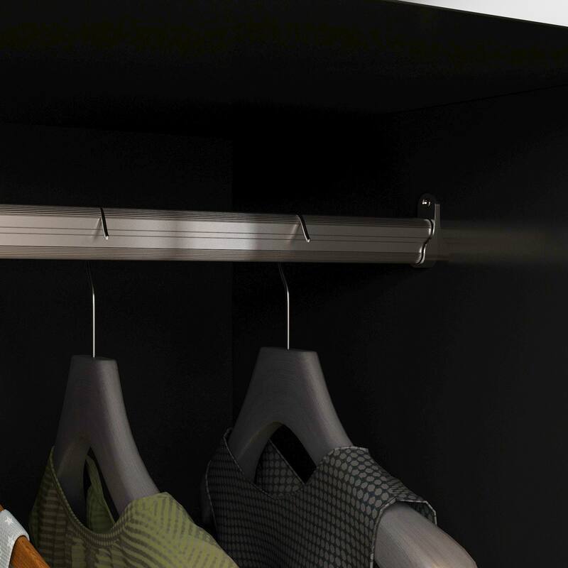 Wardrobe Armoire Wooden Closet with Mirror Storage Cubes Hanging Rod